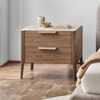 Elegant Porada Ziggy Night XL nightstand crafted in canaletta walnut with satin finish and white marble top