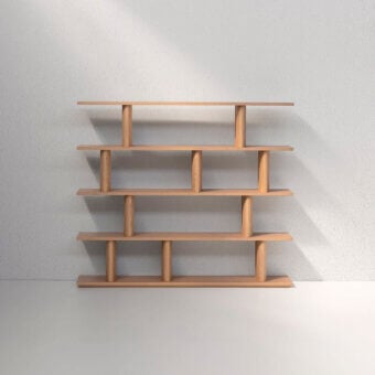 Superior Potocco Pages bookshelf in solid ash wood with satin finish and sinuous asymmetrical uprights