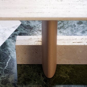 Distinguished Potocco Syn coffee table with light stone and gently tapered wood, crafted in Italy with a polished finish