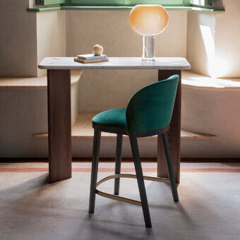 Exceptional Potocco Trousse stool built with solid ash wood, a satin finish, and deeply teal upholstery with a satin gold footrest