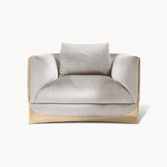 Lavish Visionnaire Ca’ Foscari lounge chair with light gray textile upholstery and polished stainless steel base