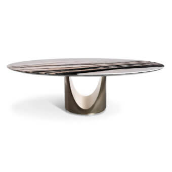Exceptional Visionnaire Cameron table with creamy white marble top and hand-polished bronze-like satin metal base