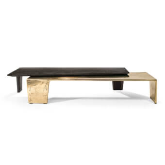 Exceptional Visionnaire Lego coffee table built with interlocking cast aluminum and black concrete volumes with glossy wavy texture