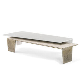 Distinguished Visionnaire Lego coffee table with interlocking cast aluminum and black concrete volumes exhibiting a glossy hand-pigmented finish