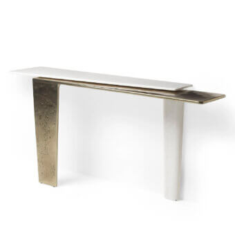 Superior Visionnaire Lego console built in undulating matte black concrete and light-toned stone with hand-polished pigmented aluminum