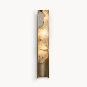 Distinguished Visionnaire Polaris wall lamp with contoured aluminum, creamy beige marble, and satin finish