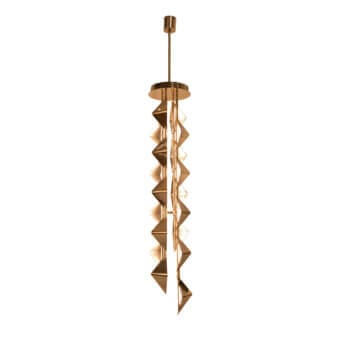 Superior Visionnaire Sputnik chandelier with tubular steel and cold-deformed rhomboidal diffusers in glossy gold tone