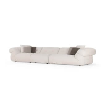 Distinguished Visionnaire Walker sofa upholstered in off-white textured fabric with a thick goose down quilt and curved armrests