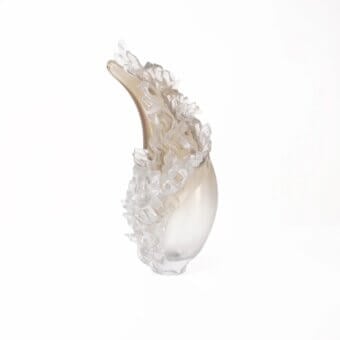 Superior Wave Murano Glass Plume vase in translucent pale neutral glass with iridescent feather-like projections