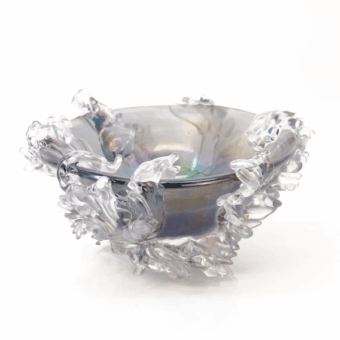 Exceptional Wave Murano Glass plume centerpiece vase crafted in smoky gray glass with captivating iridescent *Iride* finish