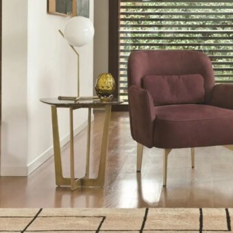 Elegant CTS Salotti Charme side table with golden metal structure and dark-toned glass top crafted in a contemporary form