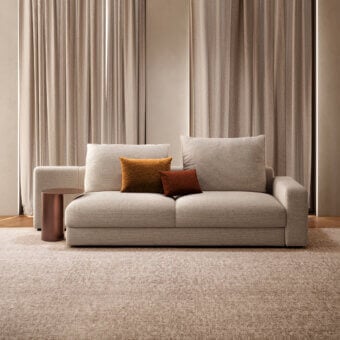 Superior CTS Salotti Contour sofa with neutral beige textured textile upholstery and matte finish