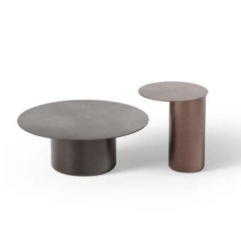 Superior CTS Salotti Eclipse coffee table and side table built with brownish-grey metal and satin finish