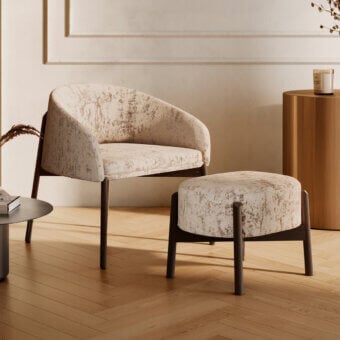 Superior CTS Salotti Guest Lounge Chair with textured beige and cream fabric upholstery and dark-toned stained ash finish