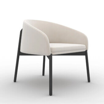 Elegant CTS Salotti Guest Lounge chair upholstered in light beige velveteen with a dark gray metal frame and non-removable finish