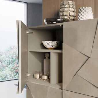 Distinguished Dallagnese Concrete Cupboard crafted in matte grey concrete with a pantographed, faceted four-door front for balanced storage