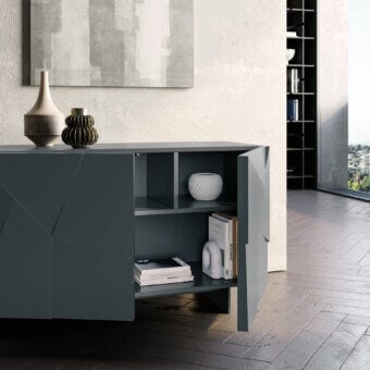Distinguished Dallagnese Concrete sideboard crafted in matte dark gray with angular form and faceted doors