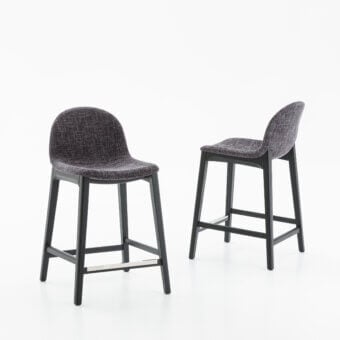 Superior Dallagnese Hull stool with heathered muted gray textile upholstery and dark matte-finished wood frame