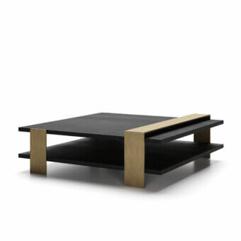 Refined Dallagnese Kyoto coffee table with dark stained wood and satin gold metal framing built in Italy