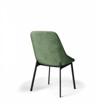 Distinguished Dallagnese Le Mans chair with quilted upholstery in muted green fabric and matte black metal frame crafted with refined TIG welding