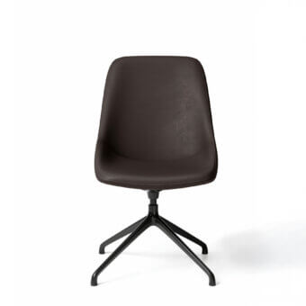 Exceptional Dallagnese Le Mans chair with dark brown fabric upholstery, hand-quilted detailing and sleek black metal swivel base