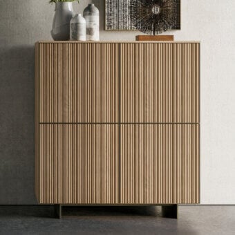 Exceptional Dallagnese Marlene cupboard crafted from solid wood with canneté detailing and a warm, light brown finish