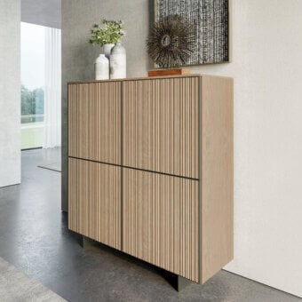 Distinguished Dallagnese Marlene cupboard built from solid wood with reeded canneté detailing and warm beige satin finish