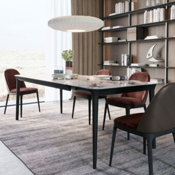 Distinguished Dallagnese Smooth table crafted in Italy with a marble-look tabletop and dark satin-finish metal legs