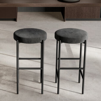Superior Dallagnese Supernova stool with dark gray textile seat and matte dark gray metal frame crafted in Italy