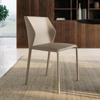 Exceptional Dallagnese Tailor chair with neutral beige hard leather upholstery and a discreet metal core build