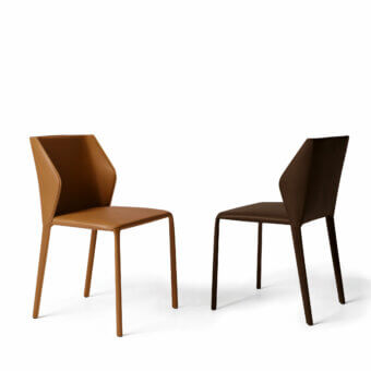 Superior Dallagnese Tailor chair with medium brown hard leather upholstery and subtly splayed metal legs crafted with meticulous stitching