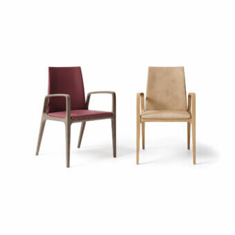 Remarkable Dallagnese Wendy chair with deep burgundy fabric upholstery and hand-shaped wood armrests built with a steel core