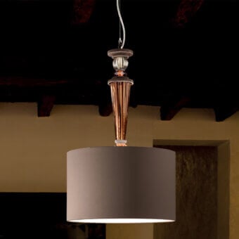 Meticulous Euroluce Dahlia suspension lamp in warm brown with tobacco plates, topaz crystals and fumé structure