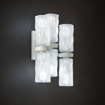 Distinctive Euroluce Iceberg wall lamp crafted in luminous Ice White glass with a satin metal finish