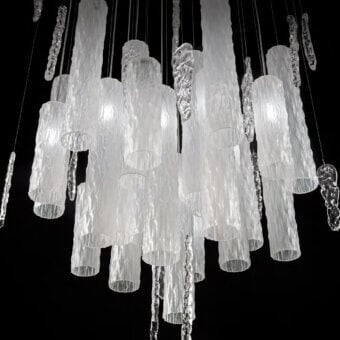 Distinguished Euroluce Iceberg suspension lamp crafted in ice white glass with a matte texture and cascading elongated elements