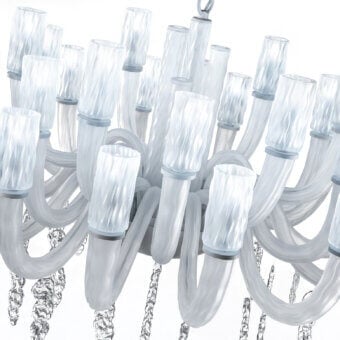 Superior Euroluce Iceberg chandelier with branching silhouette and transparent textured glass crafted in Ice White