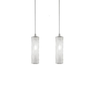 Exceptional Euroluce Iceberg S1 suspension lamp with cylindrical glass diffuser and Ice White finish crafted in Veneto, Italy