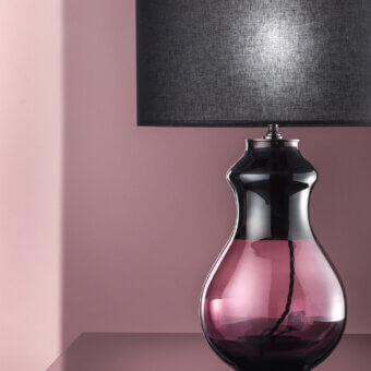 Captivating Euroluce Infinity LG1 table lamp crafted with gradient glass in dark purple to translucent pink and black nickel finish