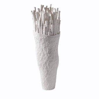Exceptional FOS Ceramiche Akanthos vase sculpted from white biscuit porcelain with eroded textures and a smooth interior