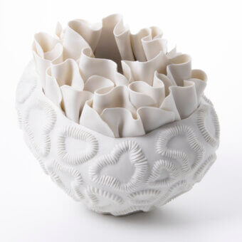 Exceptional FOS Ceramiche Antholia vase crafted in white biscuit porcelain with a delicate madreporic texture and matte finish
