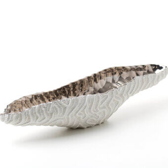 Distinguished FOS Ceramiche Coralreef centerpiece crafted from biscuit porcelain with a platinum interior and silver textured exterior