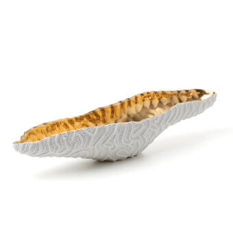 Exceptional FOS Ceramiche Coralreef centerpiece crafted in white biscuit porcelain with a lustrous 23K gold interior and matte exterior