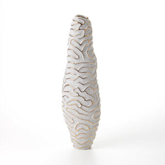 Exceptional FOS Ceramiche Menhir vase crafted in biscuit porcelain with 23K gold lines and textured wave detailing