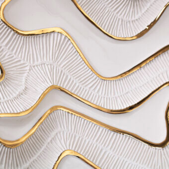 Exceptional FOS Ceramiche Opensea centerpiece crafted from biscuit porcelain with 23K gold lines and matte finish
