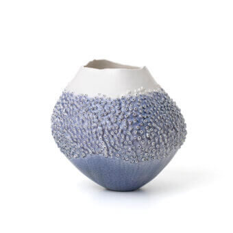 Exceptional FOS Ceramiche Oceania blue vase crafted in Italian porcelain with a textured surface and gradient finish