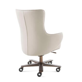 Distinguished Giorgetti Genius armchair with neutral beige fabric upholstery and a refined natural-effect bronze revolving base