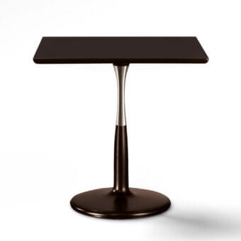 Superior Giorgetti Oti side table with polished maple wood and satin nickel-plated aluminum, built with a glacé crystal glass tabletop
