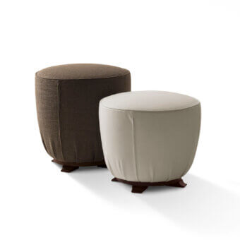 Distinguished Giorgetti Topaze ottoman with light beige fabric upholstery and polished beech wood base