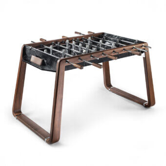Distinguished Impatia Derby signature foosball crafted with walnut wood and Taj Black Quartzite with a dark satin finish