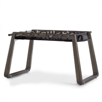 Elegant Impatia Derby wood foosball table crafted with a transparent glass playing field and medium-dark wood tone